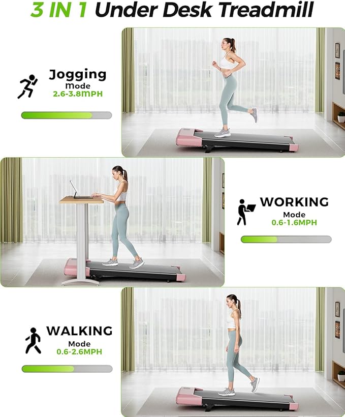 SupeRun Walking Pad, Under Desk Treadmill, 3 in 1 Portable Treadmill with Remote Control LED Display, 2.5 HP Quiet Walking Jogging Machine for Office Home Use, 300 Lbs Capacity