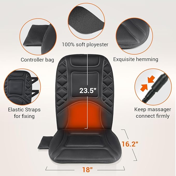 Back Massager with Heat,Heated Seat Cover Cushion with 5 Vibrating Massage Nodes Chair Pad for Pain Relief Home Office Use