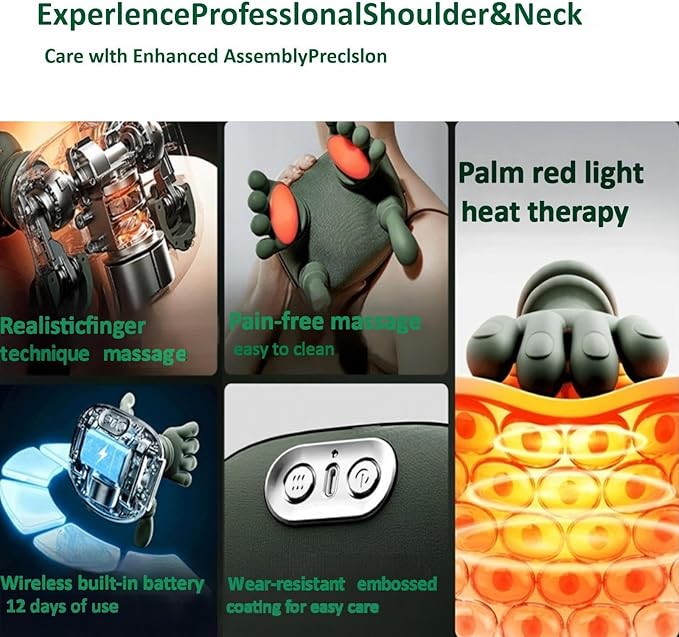 Neck Massager with Heat, 4D Deep Tissue Shiatsu Neck Massage Machine for Pain Relief, Electric Cervical Shoulder & Back Massager with Simulated Human Hand Kneading, Muscle Relaxation (Green)