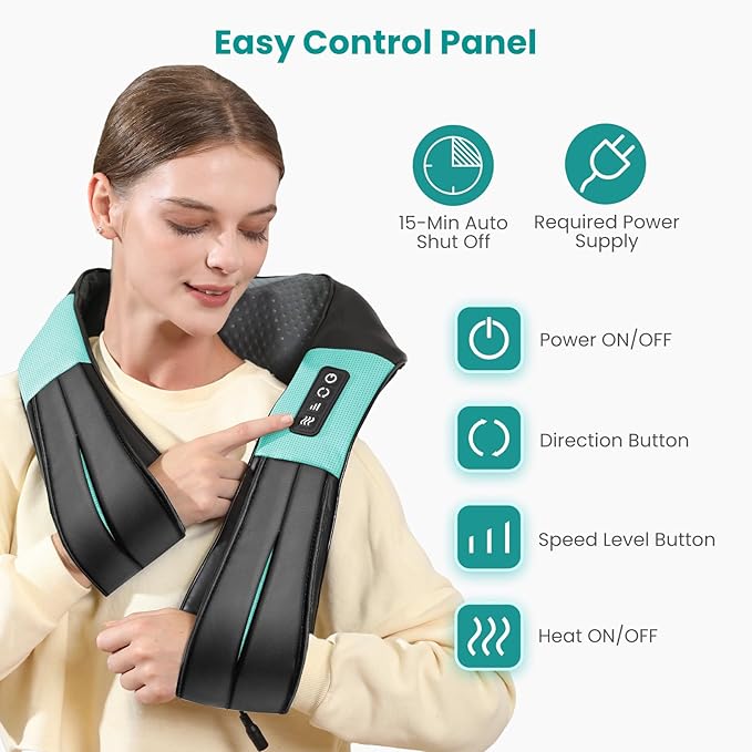 Nekteck Shiatsu Neck Massager with Heat for Pain Relief Deep Tissue, 2026 Upgraded 3D Back Shoulder Kneading Massage Pillow, Body Muscle Relaxation Tools Gifts for Him Her, Blue (NOT Cordless)