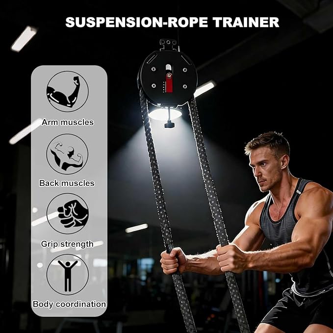 Endless Rope Training Machine, Compact Suspension Rope Climbing Machine, Adjustable Resistance Pulley System, Suitable for Muscle Endurance, Upper Body Training and Aerobic Training.