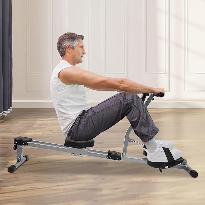 Folding Rowing Machine for Home, Hydraulic Rower Machine with 16 Resistance Levels and 3 Height Levels, Dual Slide Rail with 265lbs Weight Capacity, LED Meter and Comfortabel Seat