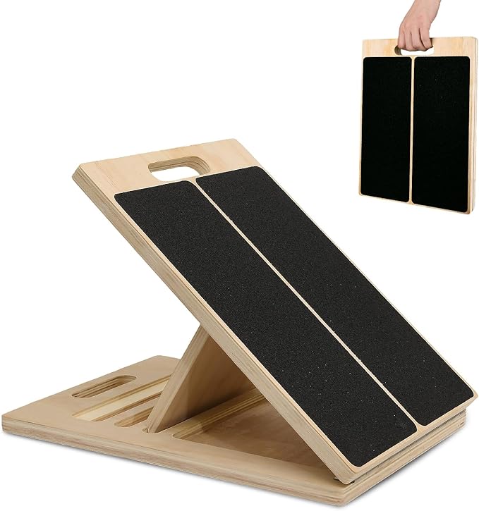 Incline Board for Calf Stretching Exerciser, Wooden Portable Adjustable Angles Slant Board, Anti-Slip Leg Muscle Stretcher for Thigh, Calf, Knee, Feet