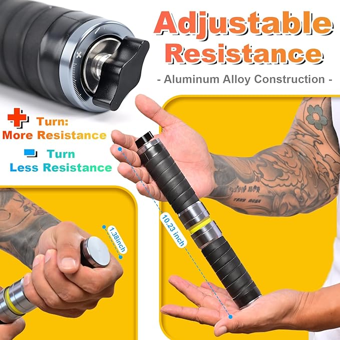 Grip Strength Trainer, Adjustable Resistance for Hand, Wrist & Forearm Strengthener with All-Metal Build, Portable Wrist Roller Exercise Equipment for Home Gym
