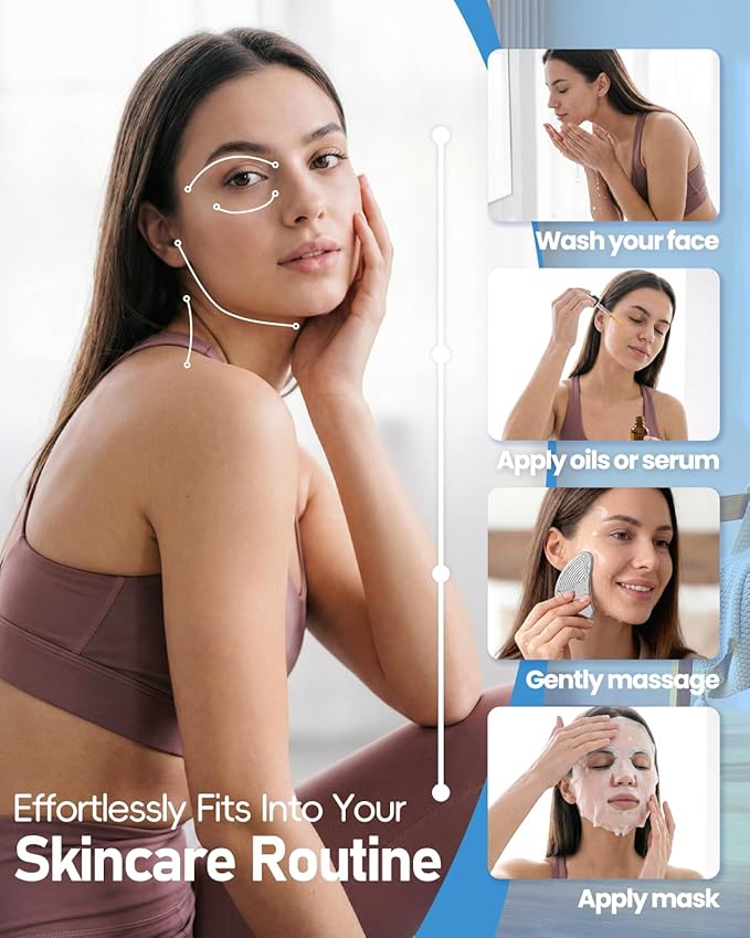 Amirce Non-Slip Grip Stainless Steel Gua Sha Tool for Face, Ribbed Facial Guasha Massage Tool, Cooling Metal Face Massager Scraper for Jawline Sculpting Cheeks & Chin Present for Women Moms