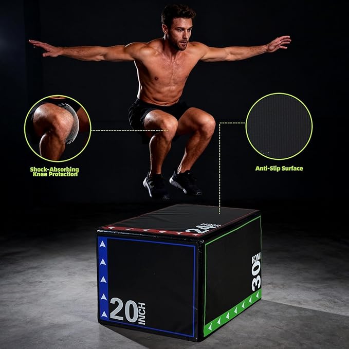 OLIXIS 3-in-1 Plyo Jumping Exercise Box Home Gym Workout Trainer, Non-Slip Multi-Use Cushioned Plyometric Jump Box for Conditioning, Strength Training
