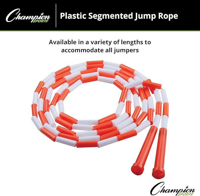 Champion Sports Plastic Segmented Jump Ropes – 7 to 16 ft Lengths – Fun, Durable Ropes for All Ages, Available in Multiple Color Options, Great for Cardiovascular Fitness & Rhythm