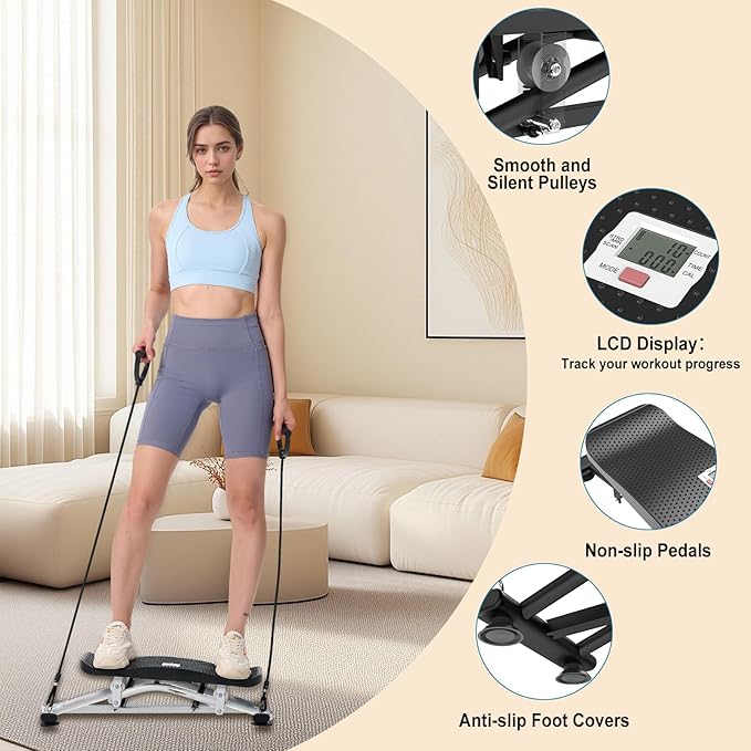 HOTSWEAT Balance Board, Ski Balancing Machine with 300 LBS Weight Capacity, Slide Stepper Stimulated Ski with Resistance Bands, Portable Balance Trainer for Full Body Workout