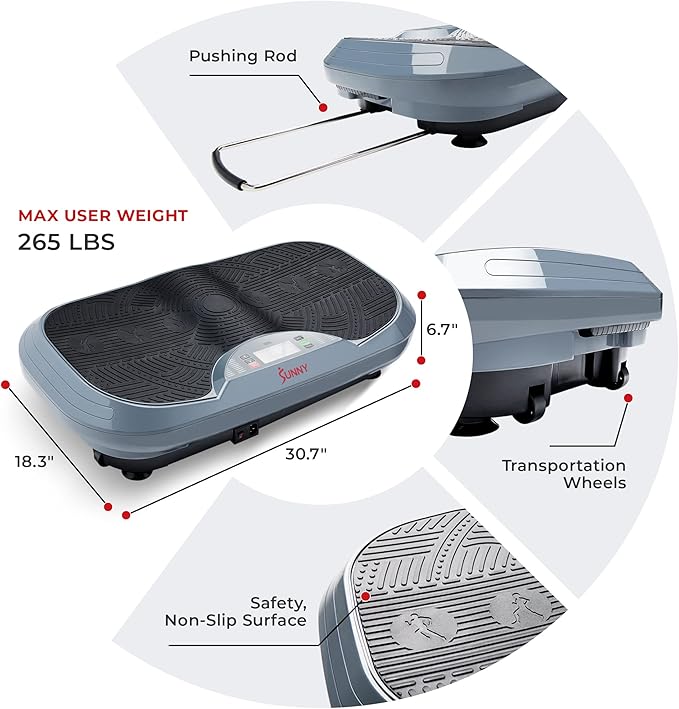 Sunny Health & Fitness Fitboard Vibration Platform Exercise Machine with Multiple Speed Settings and Vibration Modes for Multipurpose Workouts