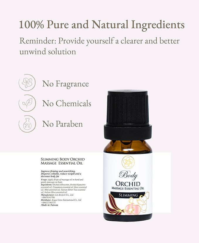 100% Organic Essential Oil Blend for Massage, Home Care, Aromatherapy, Natural Ingredients - Orchid, Cinnamon, Peppermint, Rose, 10ML