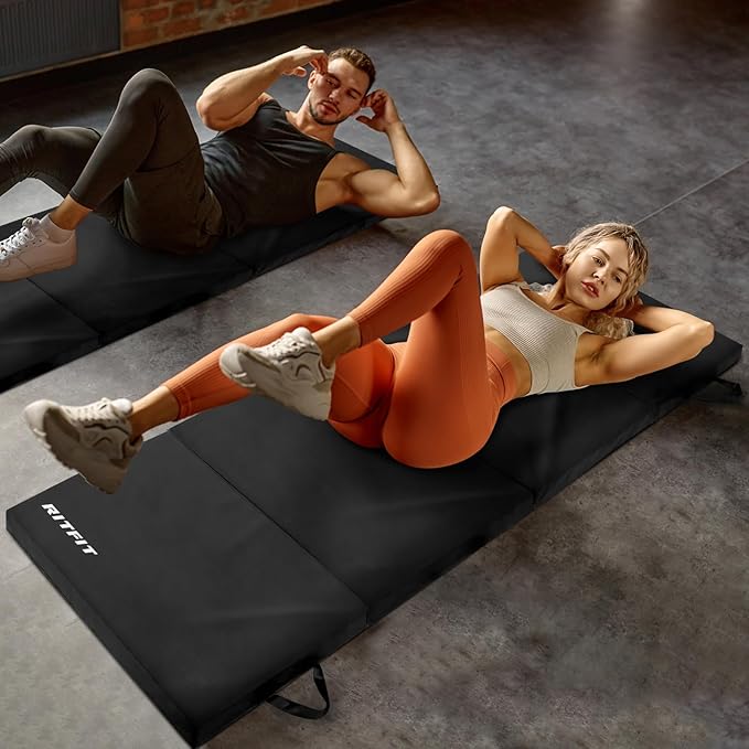 RitFit Upgraded Folding Exercise Mat, 2 Inch Thick Gymnastics Mat 3’x6’,4’x8’,4x10’,2'x8' with Carrying Handles for Yoga, MMA, Stretching, Core Workouts and Home Gym Protective Flooring