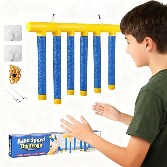 Catching Sticks Game, Drop Sticks Game, 3-Speed Adjustable Hand Eye Coordination Reaction Training Toy, Hand Speed Challenge for Kids and Adults (Blue)
