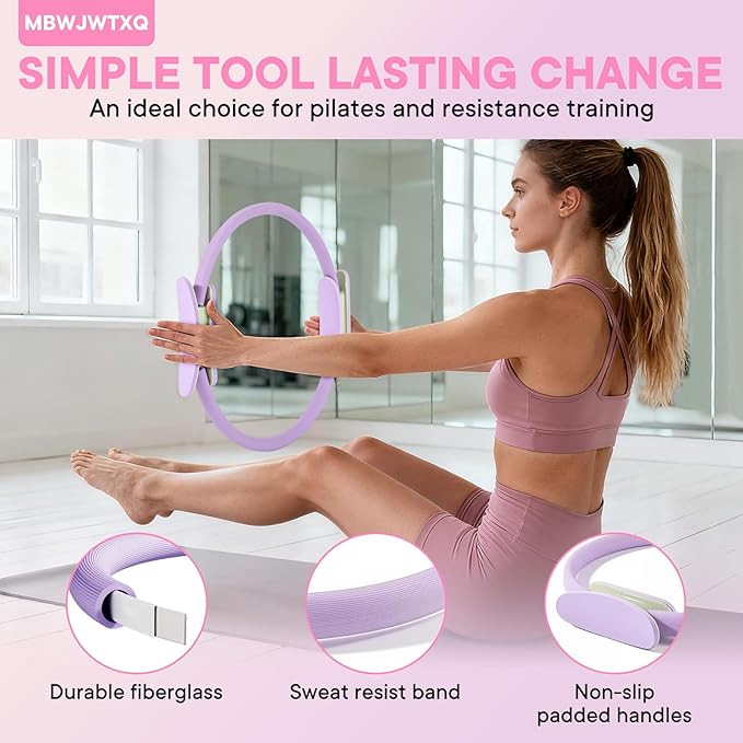 Pilates Ring Fitness Circle – 14 Inch Magic Circle for Toning Arms, Thighs, Legs & Core (Workout Guide Included)