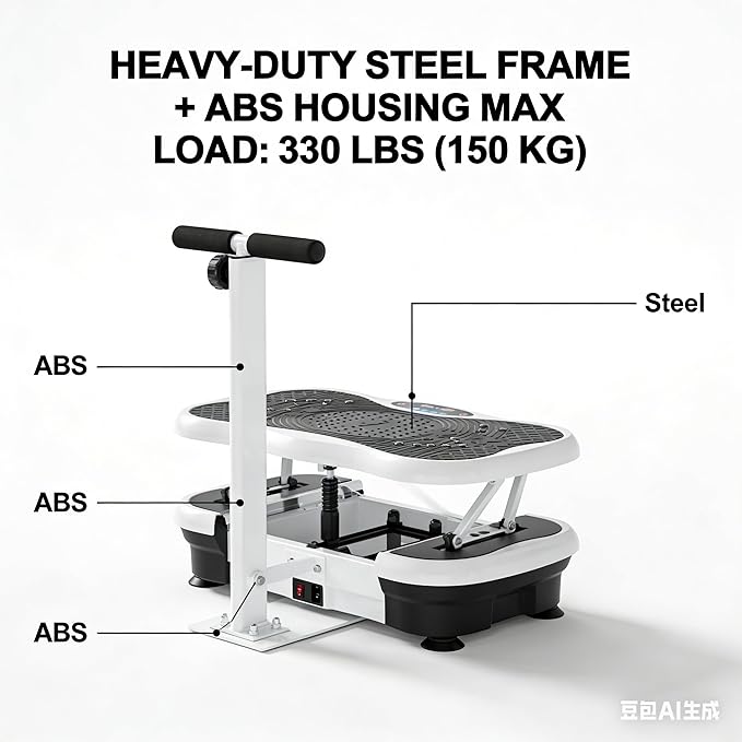 Vibration Plate Exercise Machine with Adjustable Handrails - 120 Speed Levels, 10 Modes for Full Body Workout, Home Fitness Equipment with Resistance Bands, Remote Control for Toning