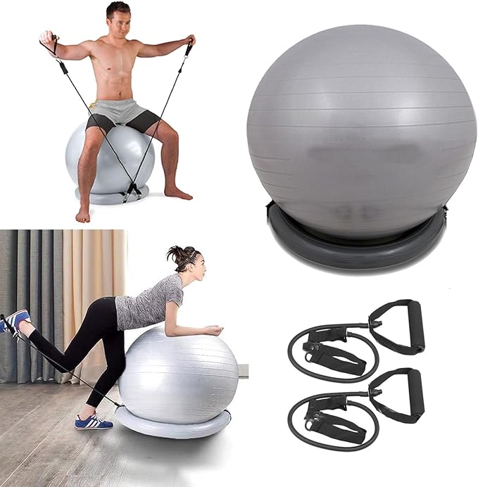 Exercise Ball Chair with Anti-Slip Stability Base, 55/65/75cm Anti-Burst Balance Ball for Office Use, Gym, Pilates, and Yoga, Perfect for Pregnancy and Childbirth.