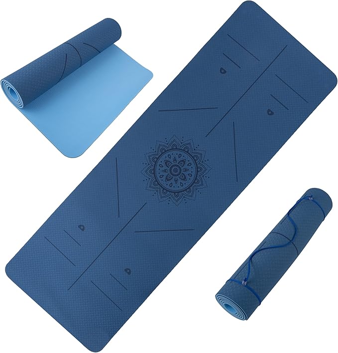 Non-Slip Yoga Mat with Alignment Marks – Lightweight Exercise Mat with Carry Strap for Home Workout or Travel by Wakeman Outdoors