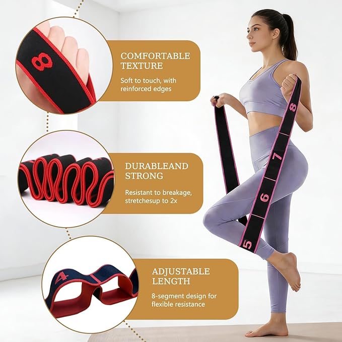 Fitness Resistance Band for Stretching and Yoga, Number Stretch Resistance Band with Clear Markings, 8-Section Elastic Training Bands for Full Body Stretching Shaping