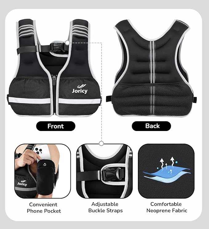 Weighted Vest Woman Men 6lb 8lb 10lb 12lb 14lb 16lb 20lb 25lb 30lb Weight Vest Zipper Front Rucking Vests With Reflective Strips for Walking Running Workout Strength Training Weight Loss Women