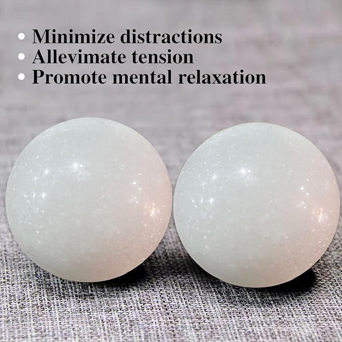 Natural Marble Baoding Chinese Meditation Balls, Stress Relief Hand Exercise Therapy Set with an Upgraded Shockproof Imitation Wood Box, 2-Piece Set,White Medium-1.57"