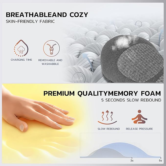 3-in-1 Electric Back Massager Pillow, Rechargeable Lumbar Support Cushion with Heat Vibration
