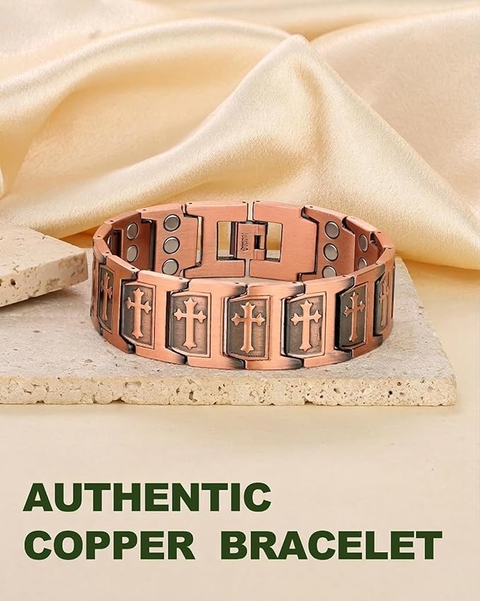 MagEnergy 99.99% Copper Bracelet for Men, Cross Copper Magnetic Bracelet with 3800 Gauss Magnets, Adjustable with Sizing Tool, Pulsera de cobre para Hombre, Men's Jewelry Gift