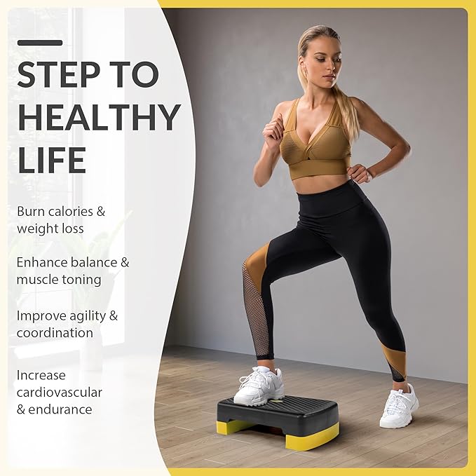 Fitvids 18" Aerobic Step Platform, Workout Stepper with Adjustable 2 Stackable Risers 3" 5.5" for Home Gym Small Space, Exercise Step, Multiple Option