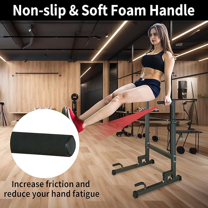 Adjustable Height Dip Bar Station, Heavy Duty Dip Station for Home Gym,Multi-function Dip Station Pull Up Bar Full Body Strength Training Workout Fitness Equipment for Tricep Dips