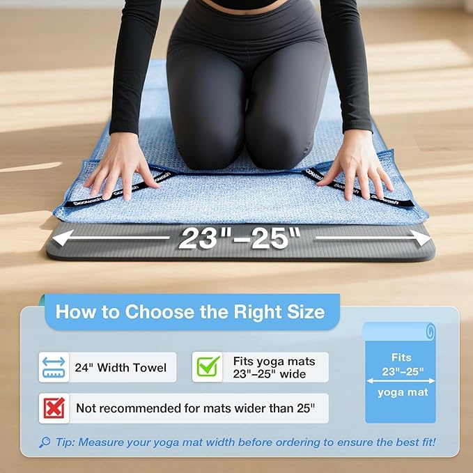 Hot Yoga Towel,Microfiber Yoga Mat Towels Non Slip for Hot Yoga Absorbent Microfiber Sweat Anti-Slip Cover,Bikram,Pilates,Exercise,Fitness 24 inch X 72 inch Blue 2 Pack