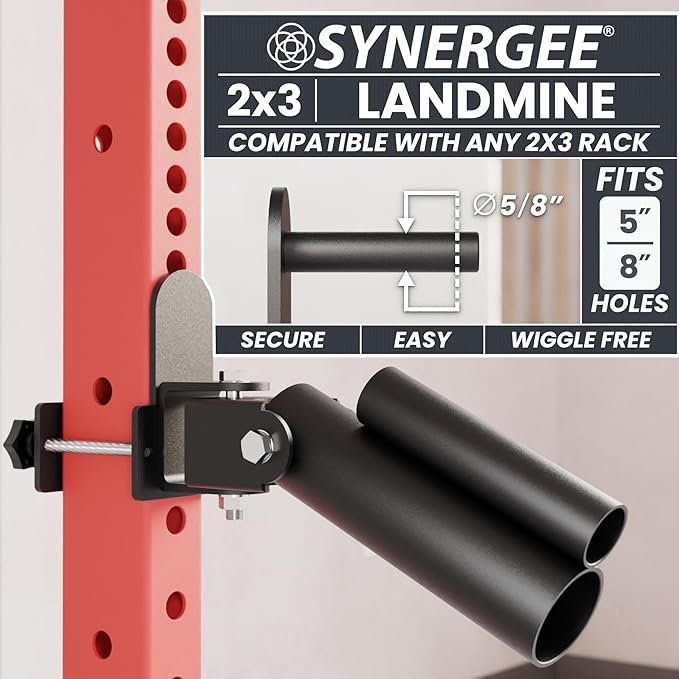 Synergee Landmine Attachment for Power and Squat Racks. Fits 2x2, 2x3, and 3x3 Racks. Rotational Trainer for Presses, Rows, Core & Full-Body Workouts. Works with 1" & 2" Barbells.
