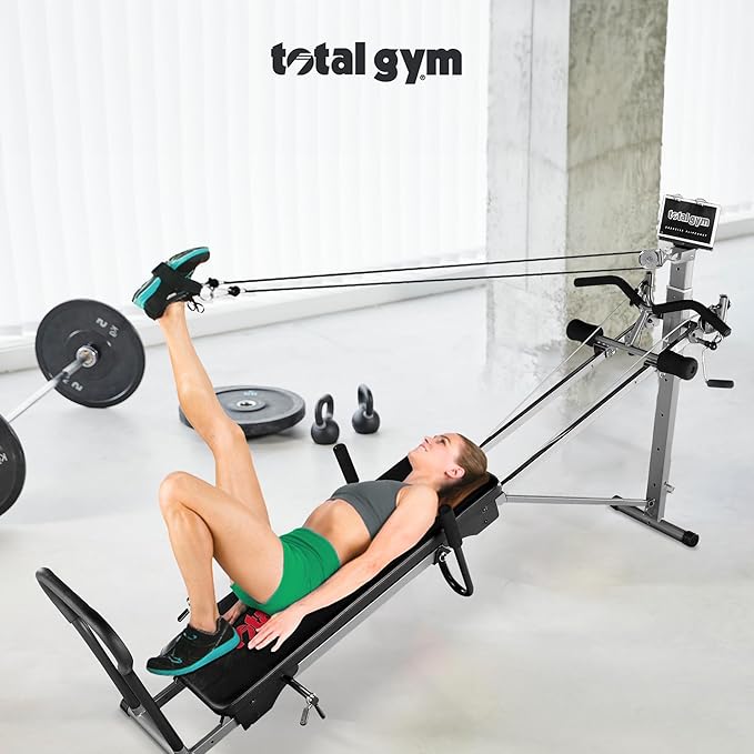 Total Gym PILS Men & Women Full Body Pilates Workout Kit, w/ Instructional DVD, Toe Bar, Leg Pull Accessory, Leg Extension Rope, & Ankle Cuffs, Black