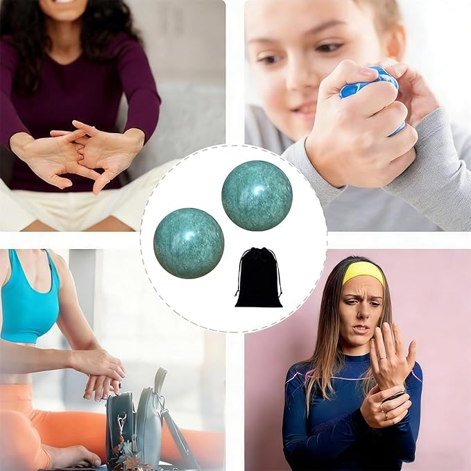Hand Therapy Balls for Stress Relief,Baoding Balls for Women & Men,Marble Chinese Massage Ball Set for Hand Exercise,Arthritis,Brain Stress Relief,2 Pack with Storage Bag (1.90inch Green)