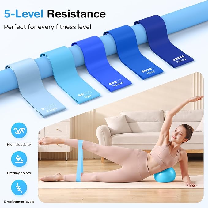 Pilates Kit 13Pcs Home Pilates Essentials Workout Kit with 13" Ring, 10" Ball and Resistance Bands for Women at Home Pilates Equipment Set for Beginners