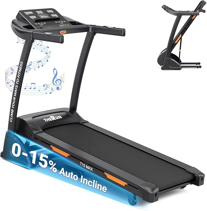 THERUN Incline Treadmill, Treadmills for Running and Walking, 300 lbs Weight Capacity Folding Treadmill with 0-15% Auto Incline, Wide Belt, 3.5 HP, App, Heart Rate