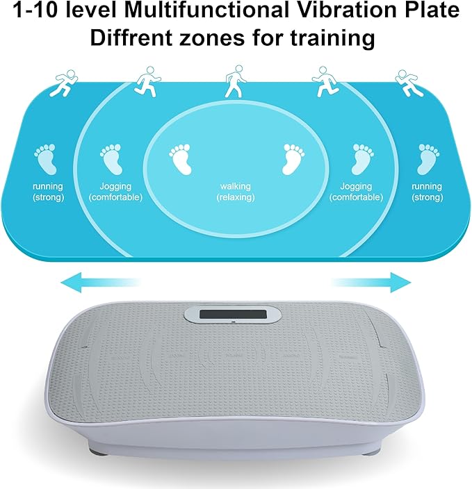 Full Body Vibration Platform, 10-Frequency Shaking Machine with Bluetooth Music Sync, LED Display, Durable ABS and Metal Frame, Non-Slip Silicone Pedals for Home Gym, Unisex Fitness