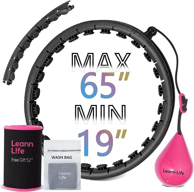 U2 Black-32 Knots 19”- 65”, Detachable & Size Adjustable Weighted Hula Hoop for Kids Adults Weight Loss, Infinity Hoop Plus Size, Abdominal Toner,5 Color Balls, Free Waist Trimmer&Wash Bag