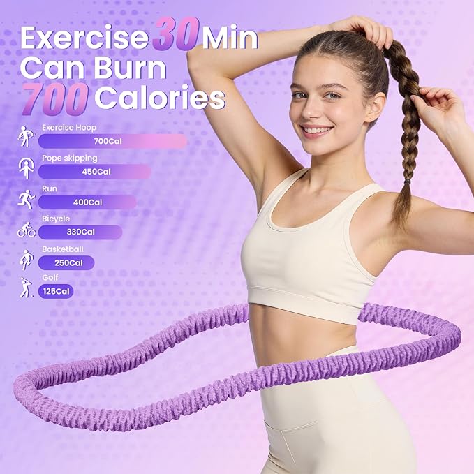 Upgraded Weighted Hoop for Adults - 3.3lb Soft Spring Fitness Hoop for Weight Loss - Foldable Exercise Hoop for Beginners & Home Travel Use