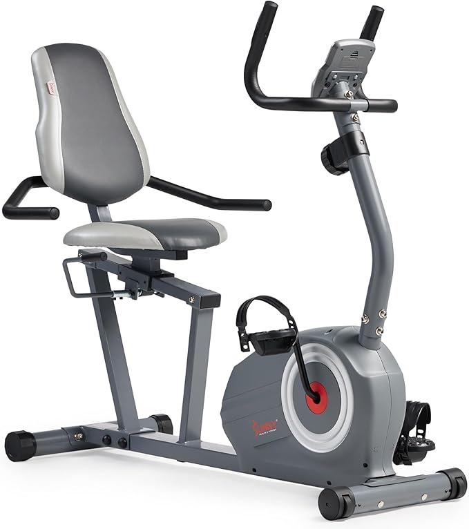Sunny Health & Fitness Smart Magnetic Recumbent Bike, Home Cardio Trainer & Cycling Machine for Seniors, Free SunnyFit App Connection, Optional Hand Cycle, Resistance Bands, or Pulse Sensors