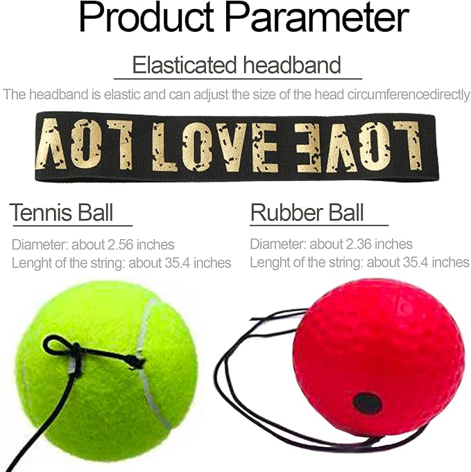 Boxing Reflex Ball with Headband Set, Reflex Ball with String, Boxing Reaction Training Equipment, Rubber red ball &Yellow tennis ball, Elasticated headband, for Beginner &Advanced Boxer Practice