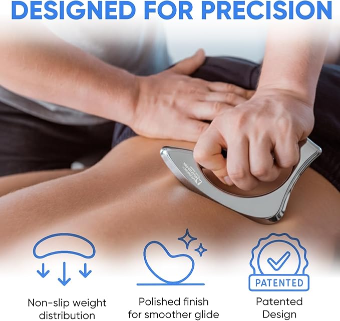 Professional Muscle Scraper Tool – Medical-Grade 304 SS IASTM & Gua Sha Scraping Tool – Ergonomic Fascia Mobilization Instrument for Soft Tissue Massage & Manual Bodywork – Emollient Balm Included