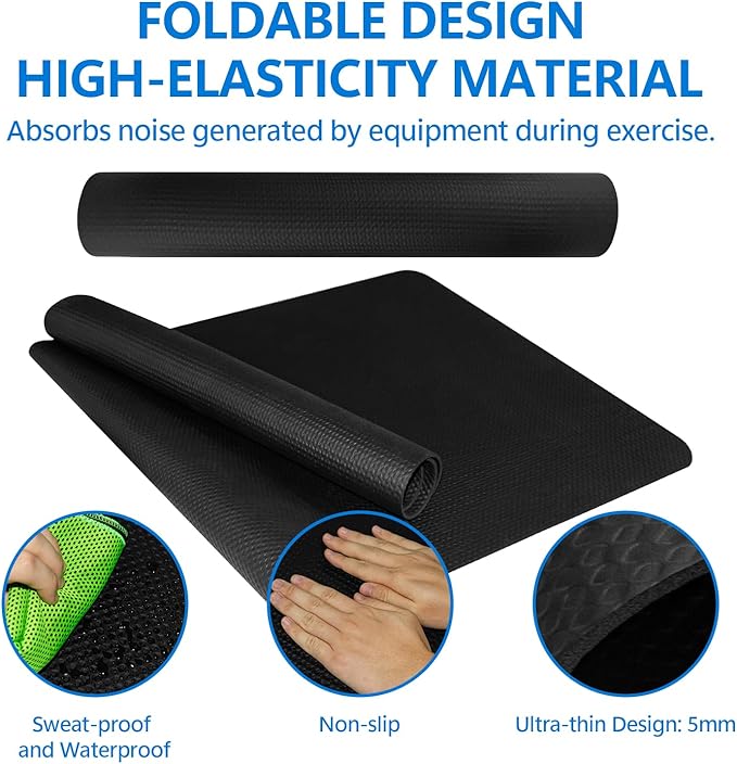 Treadmill Mat,Bike Mat,Stationary Bike Mat,Foldable Treadmill Mat for Hardwood Floors,Under Exercise Bike Trainer Pad for Indoor Gym Equipment Hardwood Floor Carpet Protector