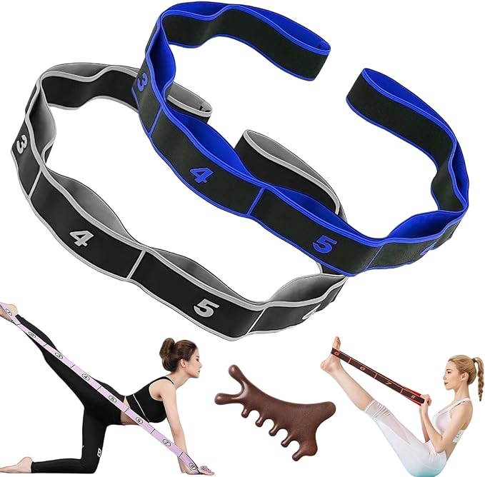 Fitness Resistance Band for Stretching and Yoga, 8 Loops Numbered Resistance Band, Elastic Training Bands for Yoga, Stretching, Pilates, Fitness