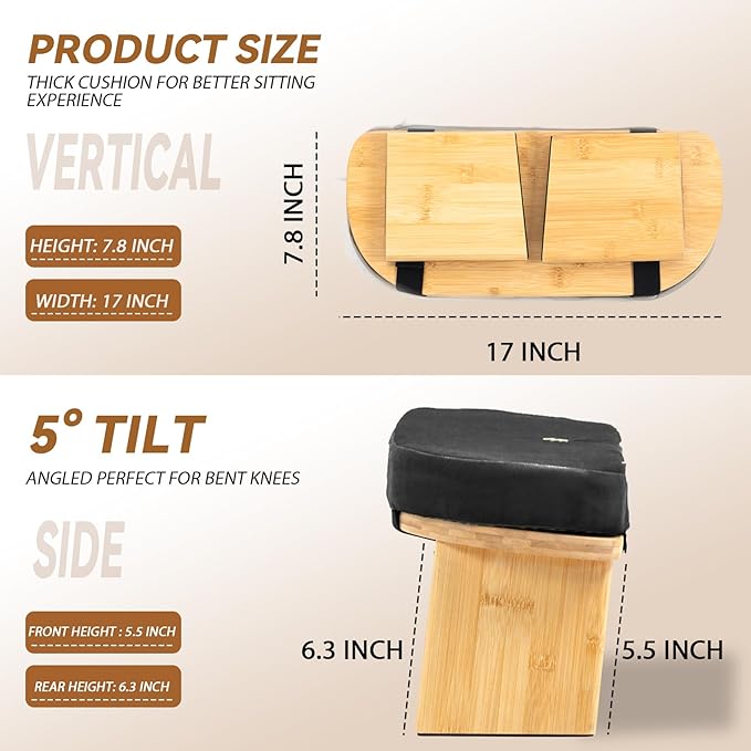 Meditation Bench, Bamboo Meditation Stool, Folding Kneeling Meditation Bench, Seiza Prayer Bench, Prayer Bench with Meditation Cushion, Kneeling Stool(Black-Bag)