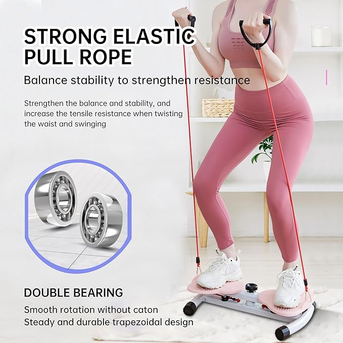 330 lbs Noiseless Anti-Slip Waist Twister Board - Ab Machine with Resistance Bands for Core Exercise & Slimming Waist, Home Gym Equipment Women & Men
