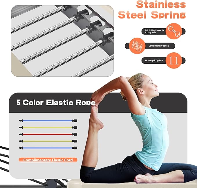 Portable Pilates Reformer, Pilates Machine for Home Workout, Up to 330LBS, Foldable Pilates Core Bed with High Strength Alloy Springs for Beginners