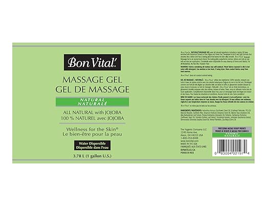 Bon Vital' Naturale Massage Gel, 1 Gallon, Hypoallergenic & Paraben-Free, Natural Massage Lotion Alternative with Botanical Extracts, Lightweight & Non-Greasy Formula, for Sensitive Skin
