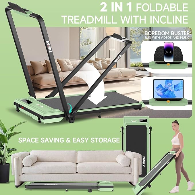 FUNMILY Upgrade Walking Pad Folding Treadmill with 12%/15% & Handle Bar, 3.5HP Foldable Under Desk Compact Treadmills for Home/Office/Gym, 400+lb Capacity, Shock Absorption