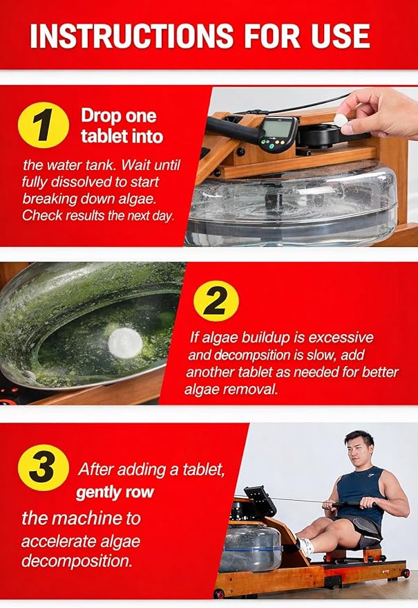 Rowing Machine Water Purification Tablets | Universal Water Rowing Machine Tank Cleaner | Safe, Eco-Friendly Formula | 4 Tablets