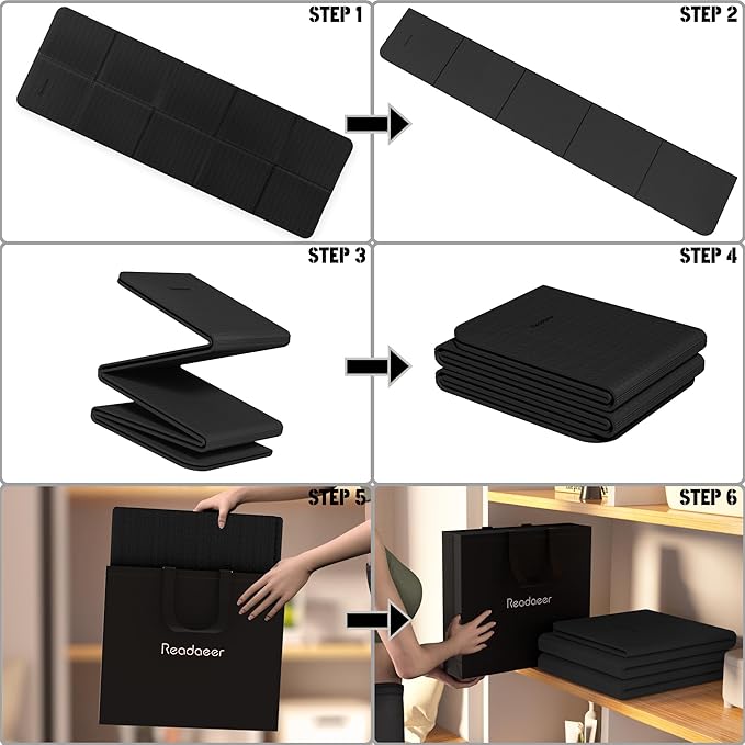 Readaeer Foldable Yoga Mat for Travel Folding Yoga Mat 6mm Thick with Carrying Bag, Non-Slip TPE Exercise Pilates Mat for 72" L x 24" W x 0.24 Inch