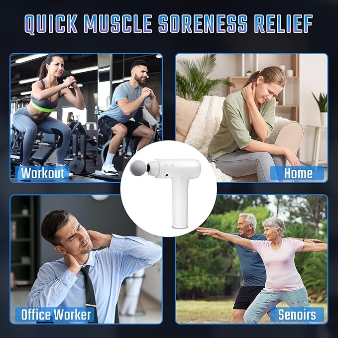 cotsoco Massage Gun Deep Tissue, Muscle Massage Gun with 9 Attachment Heads 20 Speeds & Silent Brushless Motor for Pain Relief, Handheld Percussion Back Massager Gun for Athletes(White)
