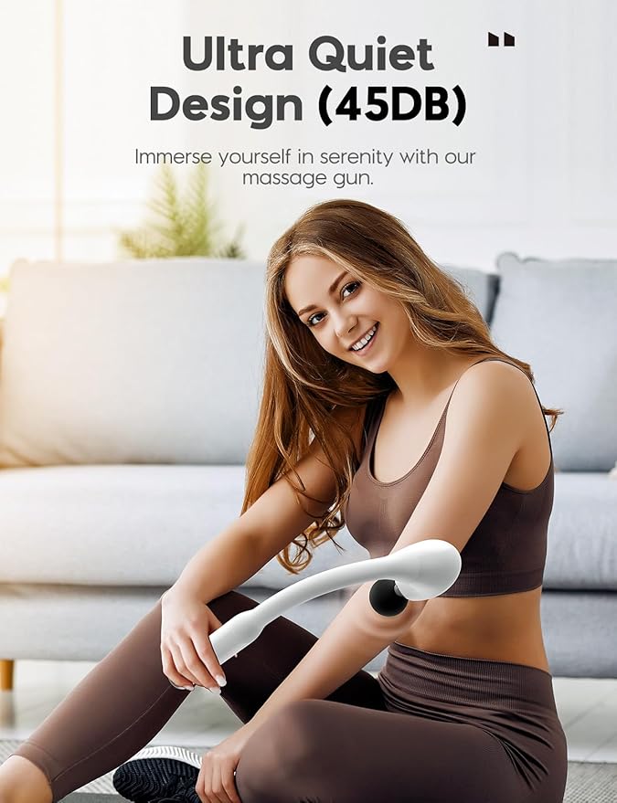 FVZ White Percussion Massage Gun with Upgraded Extension Handle, 10MM Massage Gun Deep Tissue, Muscles/Neck/Shoulders/Waist/Legs Massager Portable for Pain Relief